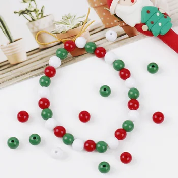 100шт Акрилни мъниста 8 мм Коледа червено-зелени насипни кръгли мъниста, Акрилни мъниста за гривна-талисман, колиета, бижута със собствените си ръце