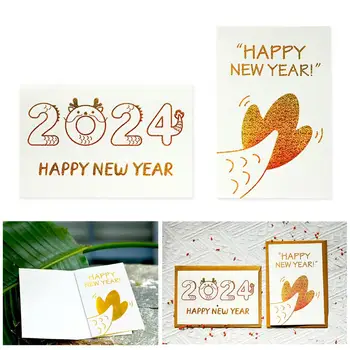 10шт Поздравителна Картичка за Нова Година С плик Златната Буква на Специална Хартия Китайски Набор от пощенски картички Благословии 2024 Година на Дракона