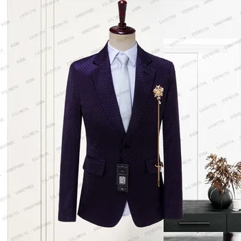 2023 Нов модерен мъжки костюм Тъмно лилаво Жаккардовый Оборудвана Официалната дрехи, Ежедневни Бизнес Работа Сватбен Смокинг Яке Blazer на козината