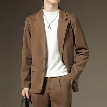 2024-Новата мъжка мода Ежедневното Тънката вълнена покривка однотонное Джентълмен Корейското бизнес вечерна рокля, Официален Сватбен блейзър