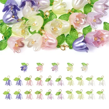 25шт акрилни амулети с цветя, Лилии, перлата на камбанка, окачване с една орхидея, Стереоскопични микс от листа и цветя за производство на бижута, колие и гривна с ръцете си