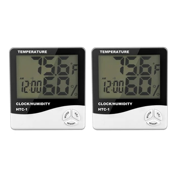 2X Дигитален LCD-стаен електронен измерител на температура и влажност на въздуха Термометър, Влагомер метеорологичната станция Будилник