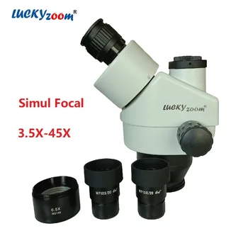 3,5 X-45Ч Едновременно Фокусная Корона Тринокулярного Микроскоп С Постоянното увеличаване на 0,5 X Помощен Барлоу Обектив За оптичен контрол на Стерео Microscopio