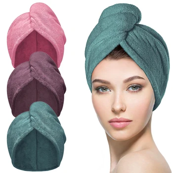 3 опаковки на розово, лилаво, зелено кърпи за коса от микрофибър, бързо съхнещи тюрбани за мокри косата, Сушилни за кърпи за къдрава жени срещу резба