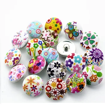 50 бр./лот, цветни копчета с флорални принтом за 18-мм гривни с джинджифил, колие със закопчалка 