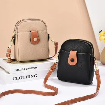 6 цвята Естествена воловья кожа Изкуствена кожа Дамски луксозна чанта на едно рамо Чанта за мобилен телефон Чанта за момичета Мини чанта през рамо