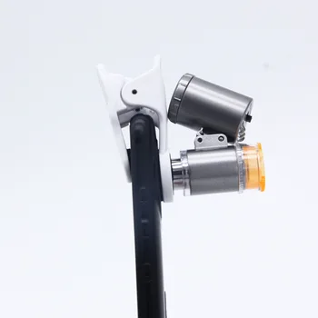 60-Кратно Мини-скоба за мобилен телефон Микроскоп, Лупа Led UV-светлина Оптична Леща Дигитален Микроскоп Микроскоп за мобилен телефон