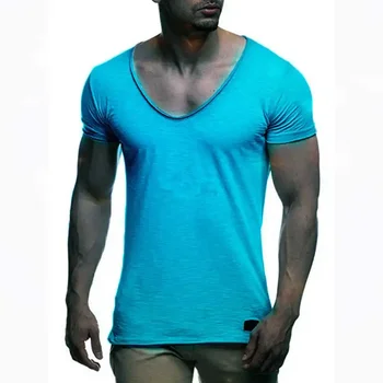 B148398 Ново записване, мъжка тениска с дълбоко V-образно деколте и къс ръкав, приталенная тениска, за мъже тънка фланелка, ежедневни лятна тениска camisetas hombre