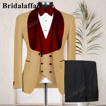 Bridalaffair Burgundy 2023 Бутик Мъжката бизнес мода (Сако + панталон Джентълменско Сватбен Случайни Професионален строг костюм