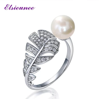 ELSIEUNEE Classic 8 мм, 100% 925 Сребро, Перли, Диамант, пръстен сватба, Годежни пръстени, Дамски бижута на Едро