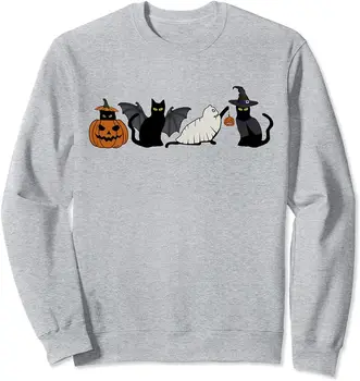 Hoody Black Cat Тиква Котка Дух в ретро стил за Хелоуин за любителите на котки