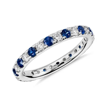 Huitan Изискано женско изискан пръстен С покритие от синьо-бели цирконии, прости стилни пръстени за момичета, бижута за сватбени партита