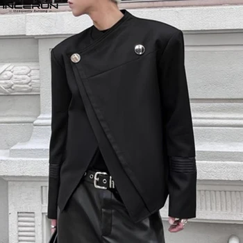 INCERUN 2023 Мъжки якета в стил мозайка с V-образно деколте и дълъг ръкав, ежедневни палто неправилни форми, мъжки градинска дрехи копчета, модни връхни дрехи S-5XL