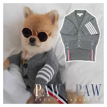 PAWPAW Сив пуловер за кучета от премиум-клас, палта, луксозна марка, котки, на хладно модерен дебела удобна есенно-зимни дрехи за домашни любимци