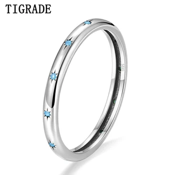 Tigrade Пръстен със звезда от истинско сребро 925 Проба, Тюркоазени пръстени за жени, Вечността пръстен, бижута подарък за годеж, Anillos