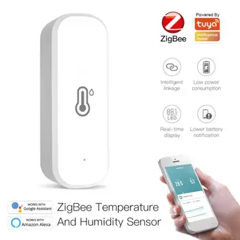 Wi-Fi интернет на Sasha / интелигентен сензор за температура и влажност на ZigBee, захранван от батерия, система за сигурност ZigBee Smart Home Работи с Алекса Google Home