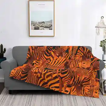 Африканска зебра В черно-неоново-оранжев стил Със случаен модел, Подаръци животни-Сафари, Климатик, Меко одеяло, Неон
