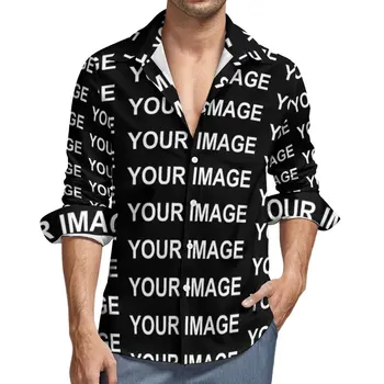 Вашата снимка Индивидуална Риза Мъжки Ежедневни Ризи С Индивидуален Дизайн, Пролетни Улични Дизайнерски Блузи С Дълъг Ръкав, Готини Дрехи Оверсайз