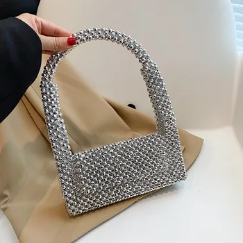 Дамски чанта за подмишниците, Ретро Пластмаса, лъскави чанти ръчна изработка, бродирани с мъниста и жемчужными пайети, Нова чанта през рамо, вечерна чанта за подмишниците, калъфи за чанти