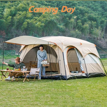 Двупластова палатка за къмпинг 5-8 души, по-голямо от размера, 2 стаи, Утолщенное непромокаемое туристическа екипировка за семеен лагер на открито