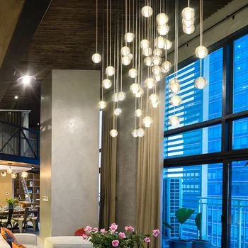 Двустранен модерна проста кристален полилей лестничный лампа хол таванско помещение апартаментът с трапезария и кухня, сферичен лампа луксозен полилей
