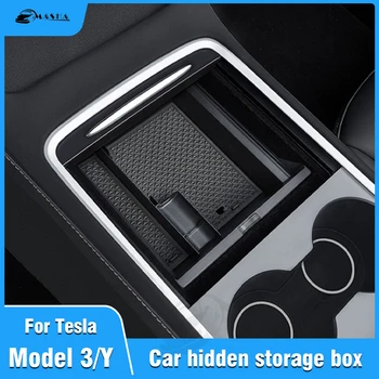 За Tesla, Модел Y 2022 Модел 3 2021 Кутия За Съхранение На Централен Подлакътник Скрит Чекмедже Поставка За Чаши На Модела Интериорни Аксесоари