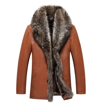 Зимно мъжко яке, яке от естествена кожа за мъжки дрехи, късо модно палто с дебела топла яка от кожа на миеща мечка Abrigos