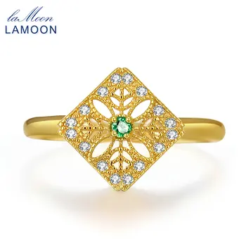 Изискани бижута LAMOON, Зелени Изумрудени пръстени За жени, Бижута от сребро 925 Проба, Годежен пръстен, Годежен пръстен Anillos Mujer RI032