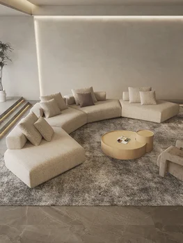 Индивидуална италианската лесно лукс, тих вятър, разтегателен диван специална форма, хол, модерен изчистен дизайн, диван от дугообразной тъкан