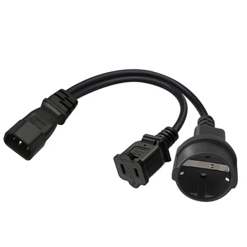 Кабел за адаптер на променлив ток IEC320 C14-Nema 1-15R + EU4,8 мм, 3 клеми, джак от мъжа към жената, проводник на захранващия кабел