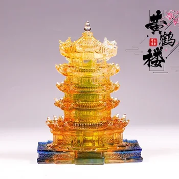 Китайската древна архитектура, с цветна глазура, жълт кран, кула, бижута, китайски ретро подарък