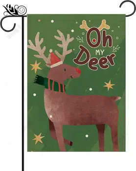 Коледен Градински флаг Oh My Deer Двустранен полиестер Коледна украса за зимните празници, на Тревата в двора на Външен декор 12x18 инча