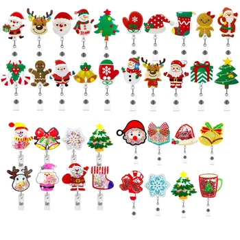 Коледно Дърво, Макара за значка Дядо Коледа, Разтегателен Идентификационен иконата, Име, Брилянтен Акрил притежателя с въртяща се на 360 градуса щипка тип 