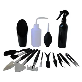 Комплект градински инструменти 15ШТ Ръчни инструменти за засаждане сукуленти Преносими Черни Инструменти за изкопаване, обработка на почвата, засаждане за начинаещи