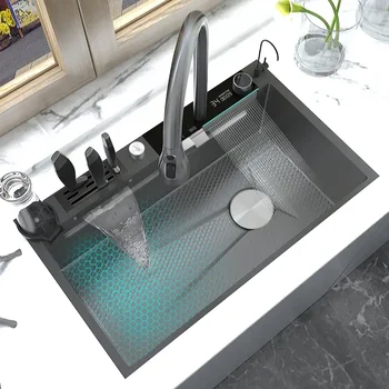 Кухненска мивка от неръждаема стомана 304, мивка с релефа на водопада, Голяма Однослойная богат на функции мивка за кухня