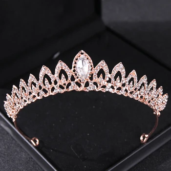 Луксозна булката, crystal crown принцеса, аксесоари за сватба в бароков стил, ретро прическа от розово злато, короната, воали от планински кристал, прическа