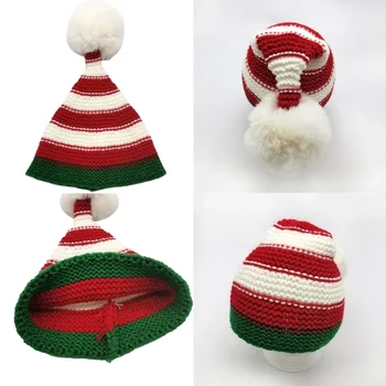 Мека раирана шапка, детски вълнена шапчица, Коледна шапка зимна топла шапка-бини за деца, дишаща шапка за новородени деца