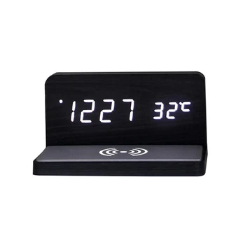 Мултифункционален led часовник безжична зареждане с мощност от 10 W, Безшумни часовници, Електронни часовници, Термометър за безжично зареждане