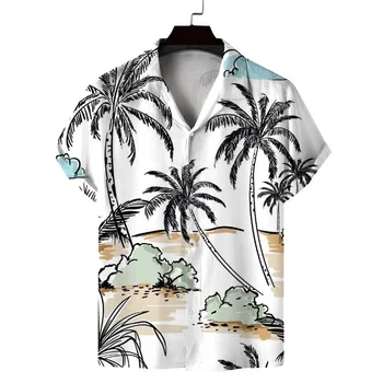 Мъжки Ежедневни Риза С 3D-принтом Палми, Летни Почивки, Блуза С Къс ръкав И Ревери, Хавайски Цветя, Ризи Алоха, Мъжки Блузи