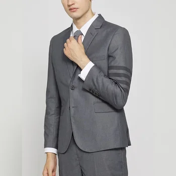Мъжки костюм на Класически сив цвят с четири ивици, модна луксозна марка, тънък однобортный красив бизнес ежедневния моден костюм