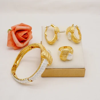 Най-новият луксозен гривна от блестящо бразилското злато, обеци, пръстен, женски бижута комплект, специално разработени за партита, сватбен подарък