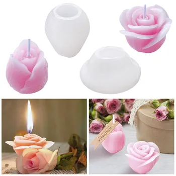 Направи си сам, Силиконова форма за свещи от рози, 3D Форма на цвете, Форми за ароматерапия, Епоксидна смола, украса за шоколадова торта, Аксесоари за печене
