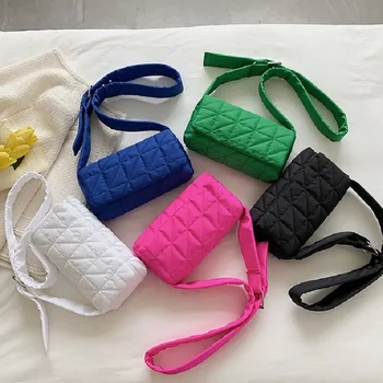 Нова мода Space Pad Памучни Дамски Чанти През рамо Зимни Найлонови Меки Ватирани Чанти За Пазаруване Дамски Ежедневни Чанти През Рамо Чанта