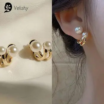 Нови Корейски Луксозни Перлени Обеци за Жените, Модерен, Лесен Скоба За Ушите с Перлата на гръбначният Стълб