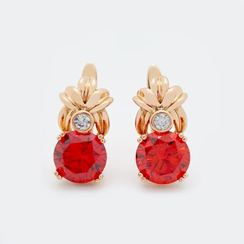 Новият Сладък Малък Червен камък от Розово злато проба 585, модни бижута, Реколтата, Женски Кухи Уникални обеци с тънък цвете