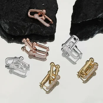Обеци U-образна форма от сребро 925 проба, висококачествени бижута, диаманти, мода Луксозни Уникални дизайнери