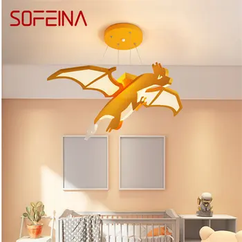 Окачен лампа SOFEINA с детски динозавром, led Творчески Оранжево cartoony лампа за детска стая, детска градина с регулируема яркост дистанционно управление
