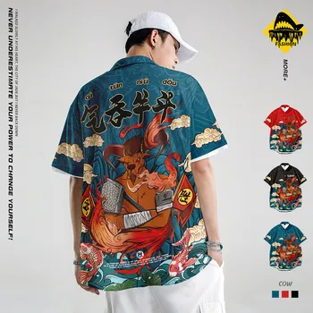 Печеливша риза в китайски стил, Пролетни Ежедневни ризи с принтом Дракон, мъжки Нови ризи С къс ръкав, Графични Естетически върхове
