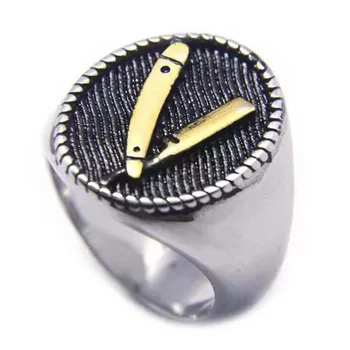 Поддръжка на Совалката Нов дизайн на Златния пръстен, за да бръснач Бижута от неръждаема стомана 316L Модерен Салон за красота Коса пръстен