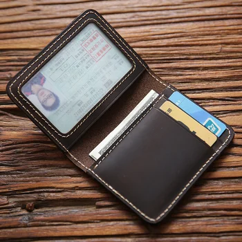 Притежател на кредитна карта от 100% естествена кожа за мъже, ретро кратък мъжки портфейл ръчно изработени, тънък, мъжки портфейл, за шофьорска книжка, калъф за документи за самоличност.